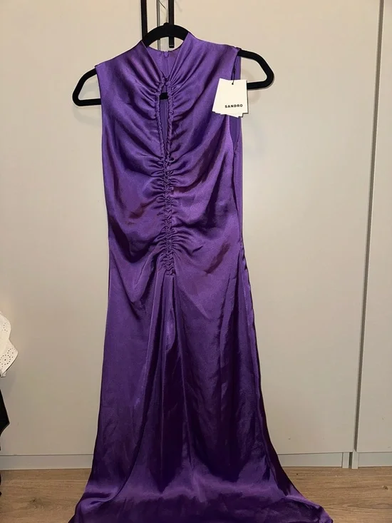 Sandro Titanic Satin Ruched Purple Dress size 36 (US 4) - Picture 6 of 12